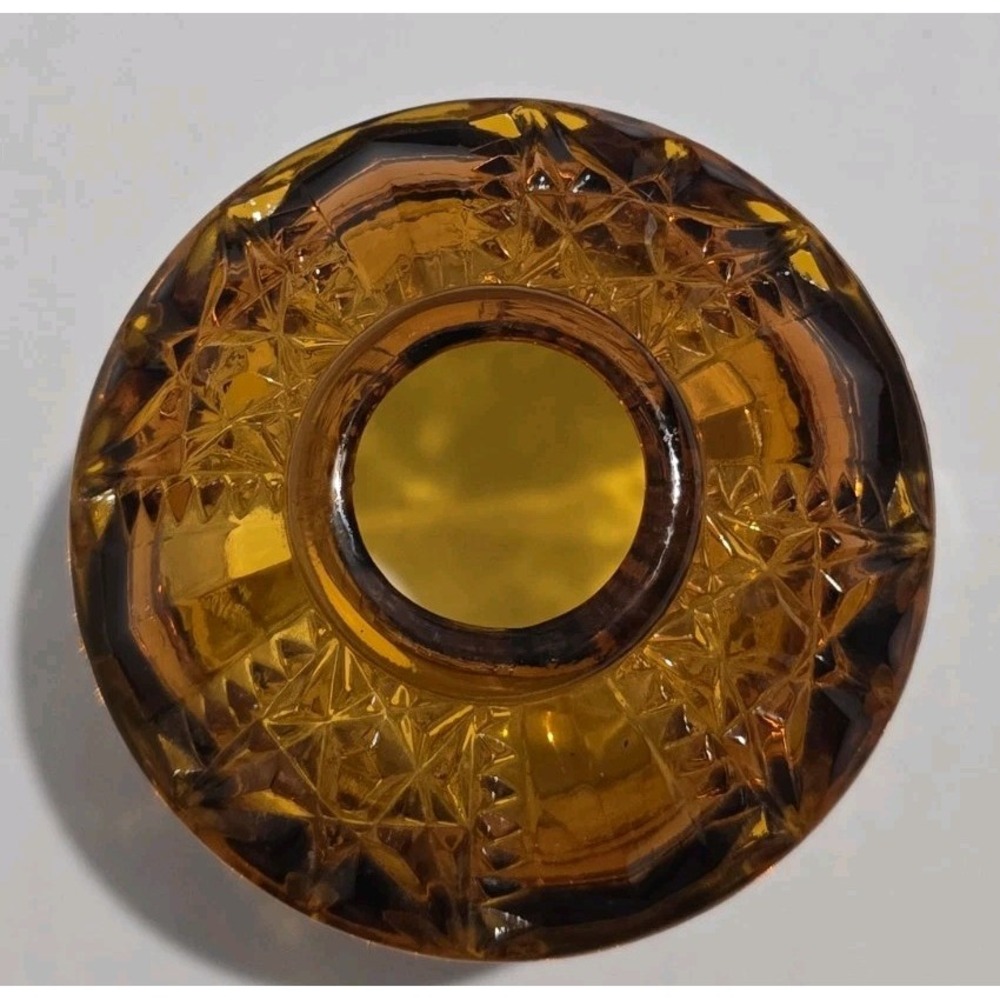 Vintage Indiana Amber Glass TOP ONLY Fairy Lamp Stars & Bars 1970's - Picture 4 of 5